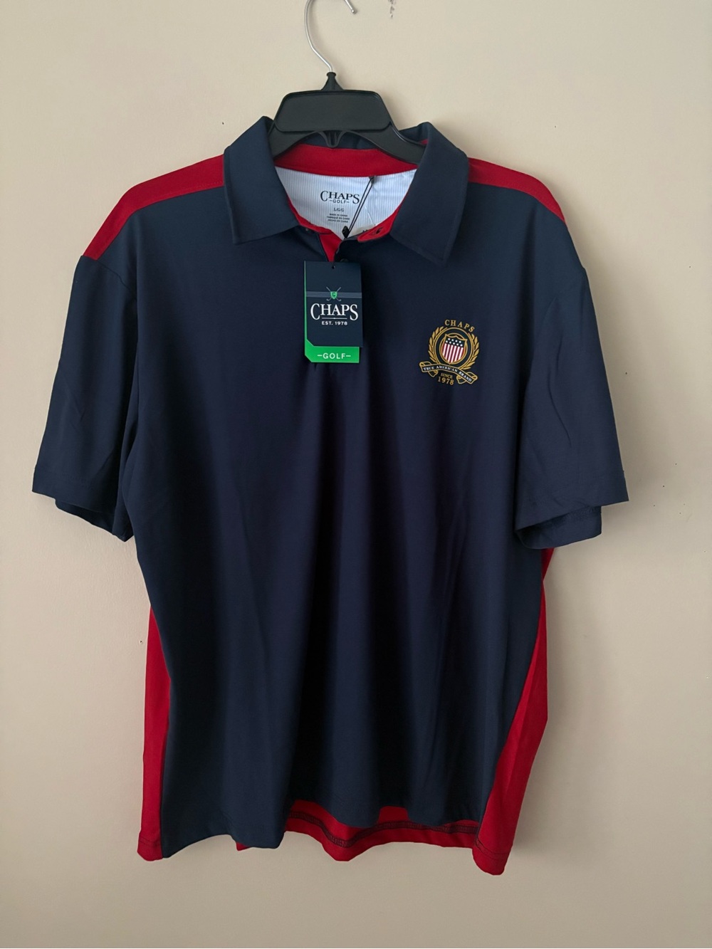 Chaps Golf Men's Navy and Red Polo Shirt Drywear Moisture Wicking Sz. L New